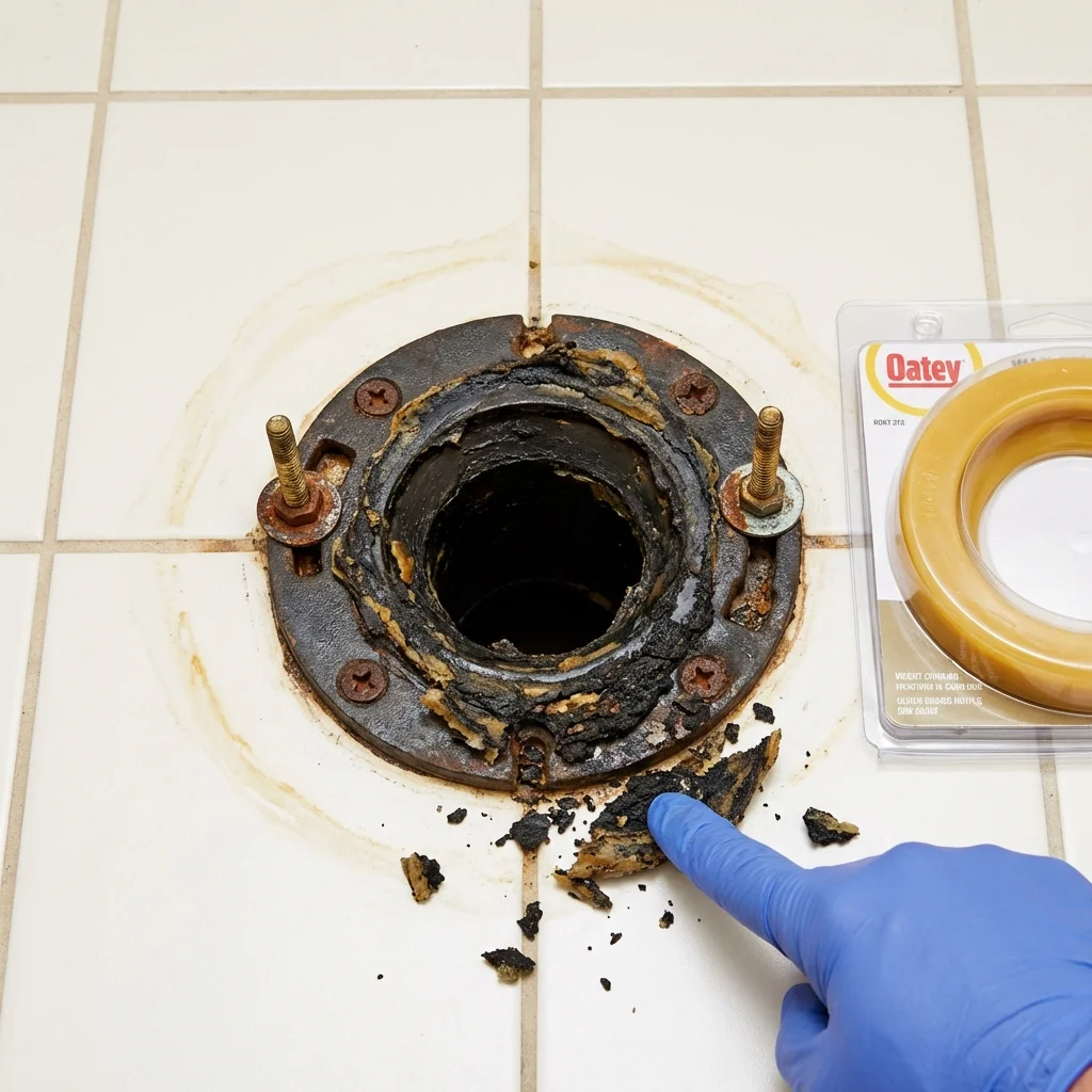 Failed wax ring showing water seepage at the base of a toilet in a Mont Alto, PA home